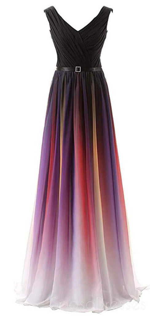 Chiffon Ombre V Neck Long Evening Prom Vestidos, Custom Sweet Sweet 16 Vestidos, 18391