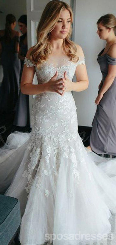 Off Shoulder Mermaid Lace Cheap Wedding Dresses Online, Cheap Mermaid Bridal Dresses, WD446