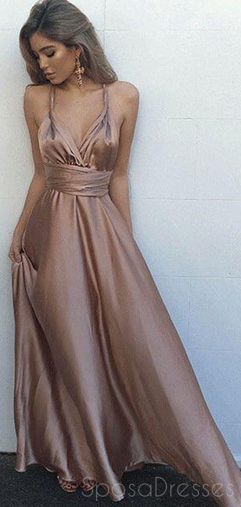 Sexy Backless Evening Prom Dresses, Long Brown Simple  Party Prom Dress, Custom Long Prom Dresses, Cheap Formal Prom Dresses, 17120