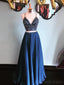 Sexy Two Pieces Navy Rhinestone Beaded Long Custom Evening Prom Dresses, 17439