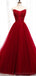 Red Tulle A-line Cheap Long Evening Prom Dresses, Sweet 16 Prom Dresses, 12352