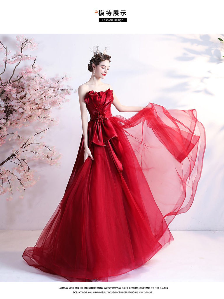 Sweetheart Red Ruffle A-line Long Evening Party Prom Dresses, Dance Dresses,12523