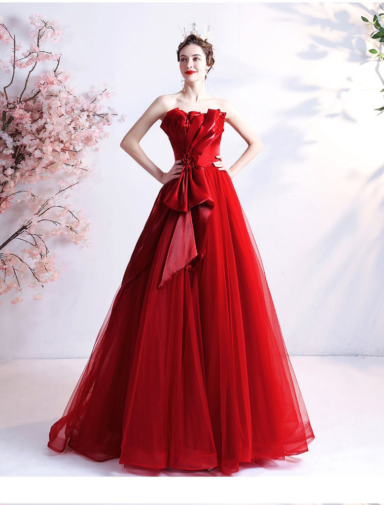 Sweetheart Red Ruffle A-line Long Evening Party Prom Dresses, Dance Dresses,12523