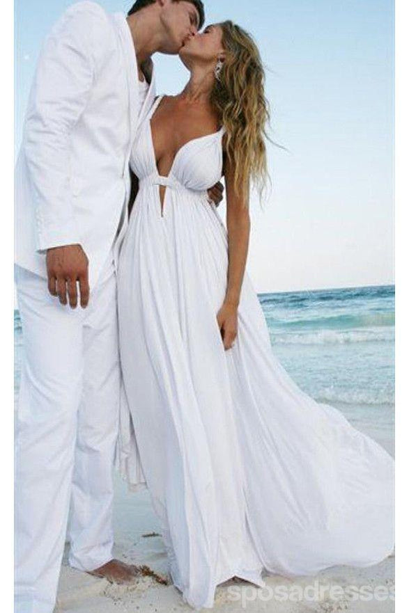 Unique Sexy Décontracté Simple pas Cher Blanc Robes de Mariage de Plage, WD309