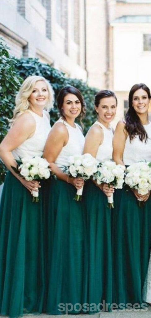 Jewel Ivory Bodice Green Skirt A-line Long Cheap Bridesmaid Dresses Online, WG678