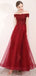 Off Shoulder Dark Red Lace Long Evening Prom Dresses, Cheap Party Custom  Prom Dresses, 18620