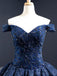 Off Shoulder Navy Blue Ball Gown Prom Dresses, Sweet 16 Dresses, Quinceanera Dresses, 12382