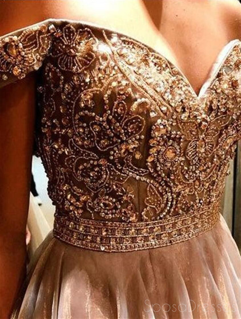 Off Shoulder Sweetheart Neck A line Beaded Long Custom Evening Prom Dress, 17406