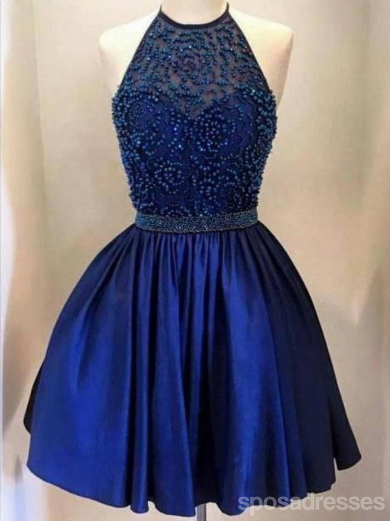 Halter backless Royal Blue Perlen homecoming prom Kleider, CM0026