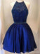 Halter backless Royal Blue frisado regresso a casa vestidos de baile, CM0026