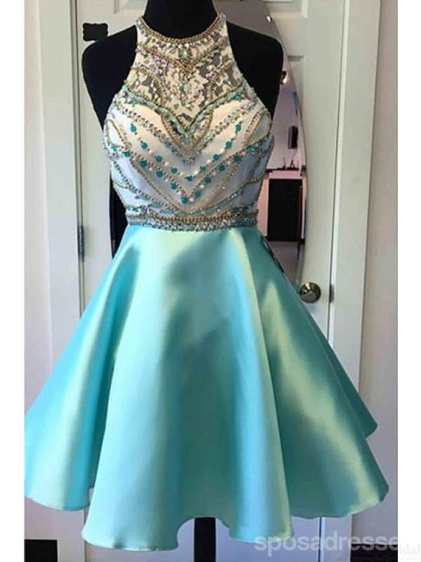 Beaucoup de Perles Vert Halter Manches Homecoming Robes de Bal, AffordableSweet 16 Robes, CM3590