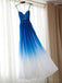 Ombre Blue Chiffon Sweetheart Neckline Long Evening Prom Dresses, Popular Cheap Long Custom Party Prom Dresses, 17314