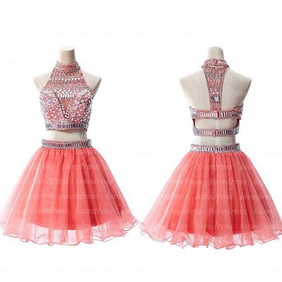 Sexy Coral Duas Peças de Strass Frisado baile vestidos de baile, CM0030