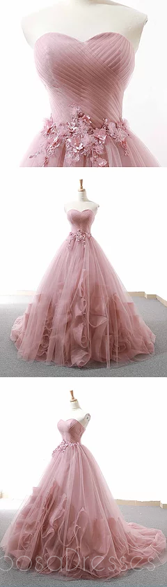 Querida Mão Rosa Poeirenta Fez Flores Vestidos Longos De Baile, Vestidos Baratos E Doces 16 Vestidos, 18513