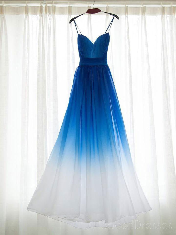 Ombre Azul de Gasa con Escote de corazón de Noche Largos vestidos de fiesta, Vestidos Popular Barato en el Largo Personalizada de Fiesta vestidos de fiesta, Vestidos 17314