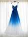 Ombre Blue Chiffon Sweetheart Neckline Long Evening Prom Dresses, Popular Cheap Long Custom Party Prom Dresses, 17314