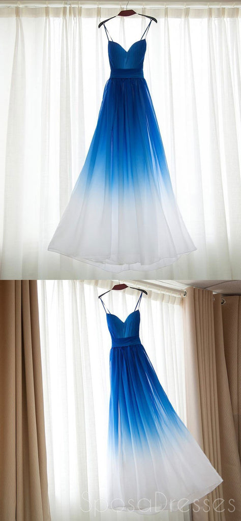 Ombre Blue Chiffon Herzförmiger Ausschnitt, Langen Abend Prom Kleider Beliebte Billig Lange Custom Party Prom Kleider, 17314