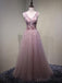 Ver rosa a través de V Neck A-line Tulle Long Evening Prom Dresses, 17616