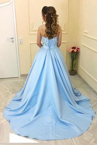 Novia sin tirantes de Una línea de Luz Azul de Raso de Noche Largos vestidos de fiesta, Vestidos 17462