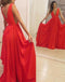 Sexy V Neck Dark Red Mermaid Long Evening Prom Dresses, 17657