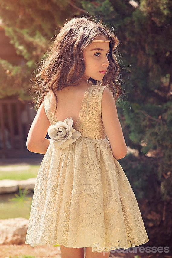 Scoop Neckline Lace A-Linie V-Back Flower Girl Kleider, Lovely Little Girl Kleider, FG064