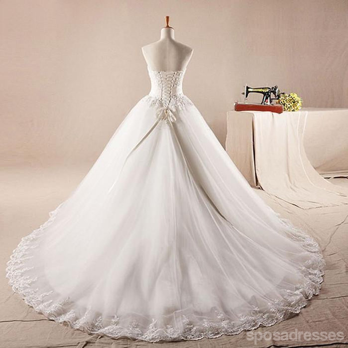 Strapless A line Lace Beaded A line Wedding Dresses, Custom Made Wedding Dresses, Cheap Wedding Gowns, WD215