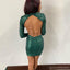 Green Long Sleeves Open Back Short Homecoming Dresses,Cheap Short Prom Dresses,CM944