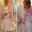 Popular Off Shoulder Long Sleeve Mermaid White Satin Lace Wedding Dresses, WD0206