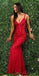 Spaghetti Straps Red Lace Mermaid Long Evening Prom Dresses, 17559