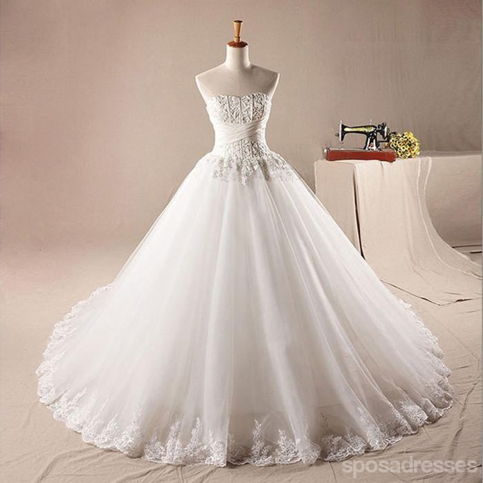 Strapless Uma linha Lace Beaded Uma linha Casamento Dresses, Dresses de casamento personalizados, vestidos de casamento baratos, WD215