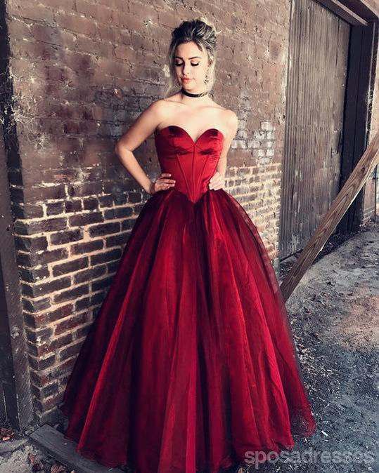 Strapless Sweetheart Maroon Ball Gown Floor Long Custom Evening Prom Dresses, 17422