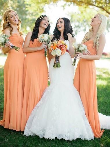 Sweetheart Peach Chiffon Cheap Long Cheap Bridesmaid Dresses Online, WG620