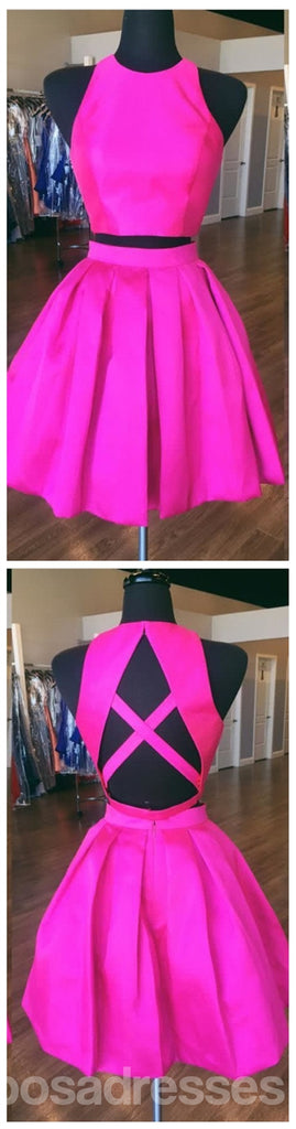 Sexy Open Back Hot Pink Two Piece Simple Cheap Homecoming Dresses 2018, CM490