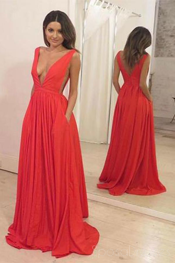 Sexy V Neck Dark Red Mermaid Long Evening Prom Dresses, 17657