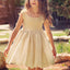 Cadarço de decote de pá alinha vestidos de menina de flor V-traseiros, pequenos vestidos de menina encantadores, FG064