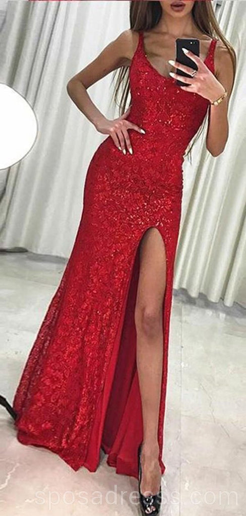 Sexy Sparkly Red Mermaid Seitenschlitz lange Abend Prom Kleider, billige benutzerdefinierte Sweet 16 Kleider, 18548