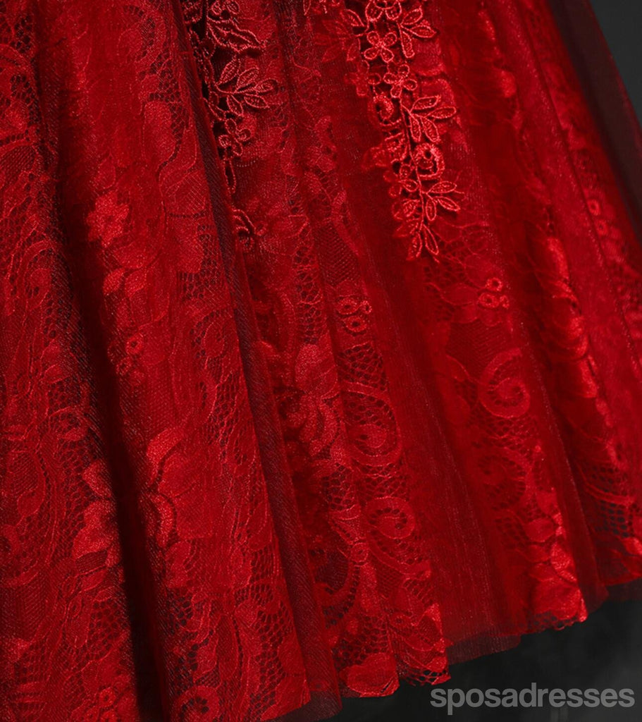 Rouge Dentelle V décolleté perlé Homecoming Robes De Bal, abordable Corset Retour Partie Courte Robes De Bal, parfait Homecoming Robes, CM259