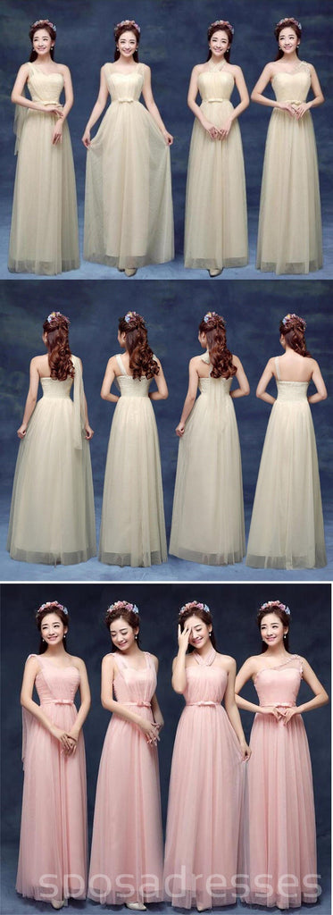 Mismatched Elegant Peach Sort Tulle Long Bridesmaid Dresses, BD011