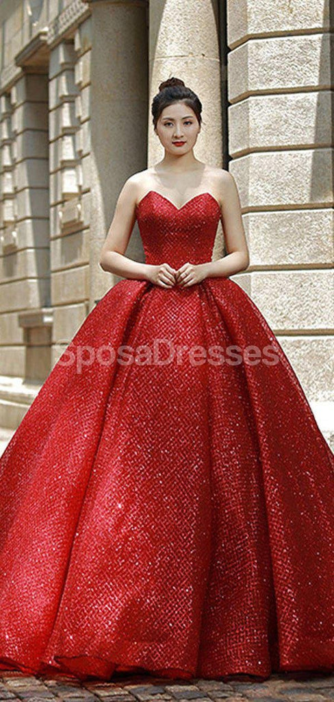 Sweetheart Sparkly Red Ball Gown Evening Prom Dresses, Evening Party Prom Dresses, 12263