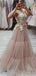 Lace V Neck See Through A-line Long Evening Prom Dresses, Cheap Sweet 16 Dresses, 18411