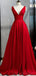 V Neck Red Simple Cheap Long Evening Prom Dresses, Sweet 16 Prom Dresses, 12362