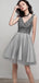 V Neck Grey Sequin Beaded Cheap Homecoming Dresses Online, Robes de bal courtes pas chères, CM763