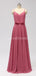 Spaghetti Straps Dusty Pink Chiffon Long Cheap Bridesmaid Dresses Online, WG600