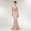 Manches longues Dentelle Mermaid Peach Evening Prom Robes, Robes de bal soirée, 12020