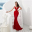 Cap Sleeves Red Beaded Mermaid See Through Evening Prom Dresses, Evening Party Prom Dresses, 12087