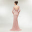 Long Sleeves Lace Mermaid Peach Evening Prom Dresses, Evening Party Prom Dresses, 12020