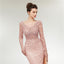 Long Sleeves Lace Mermaid Peach Evening Prom Dresses, Evening Party Prom Dresses, 12020