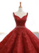 Red V Neck Sparkly Ball Gown Evening Prom Dresses, Evening Party Prom Dresses, 12264