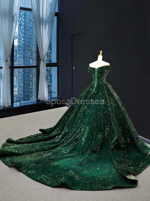 Off Shoulder Emerald Green Sequin Long Evening Prom Dresses, Evening Party Prom Dresses, 12234