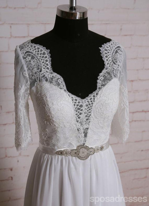 Robes de mariée pas chères en dentelle à manches longues en ligne, WD378